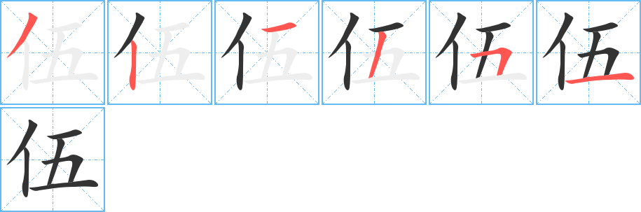 伍字筆畫(huà)寫(xiě)法