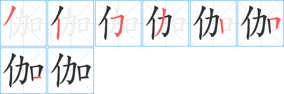 伽字筆畫寫法