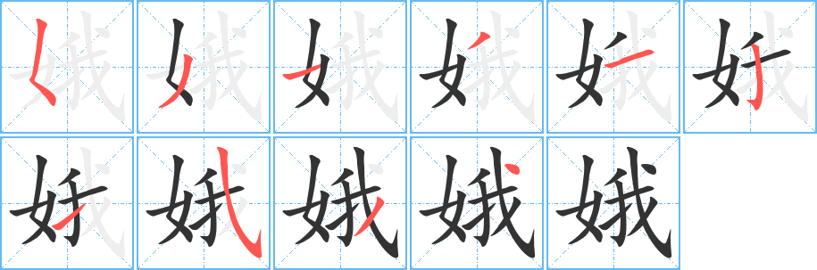 娥字筆畫寫法