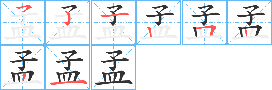 孟字筆畫寫法