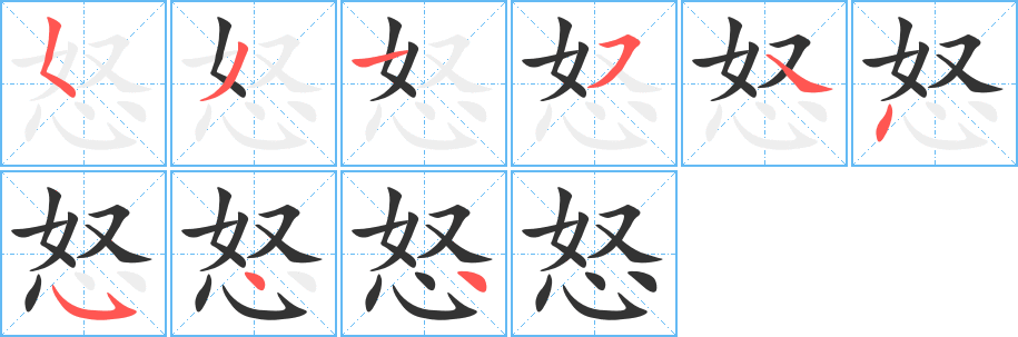 怒字筆畫寫法