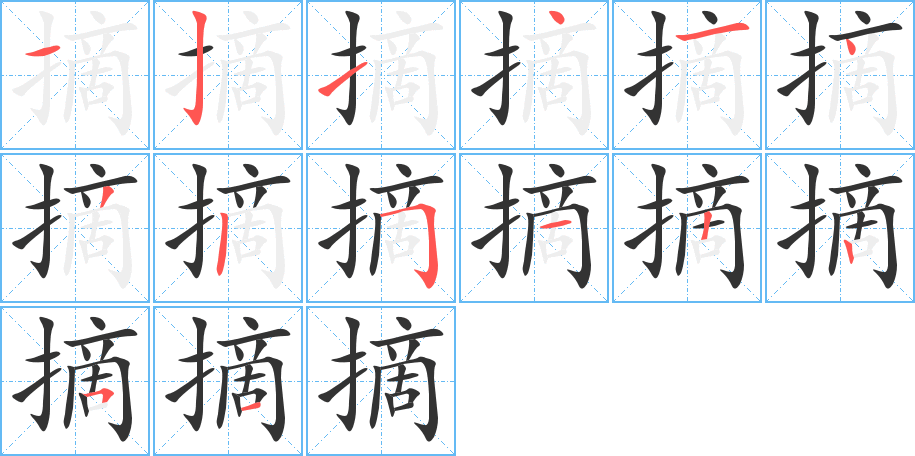 摘字筆畫寫法