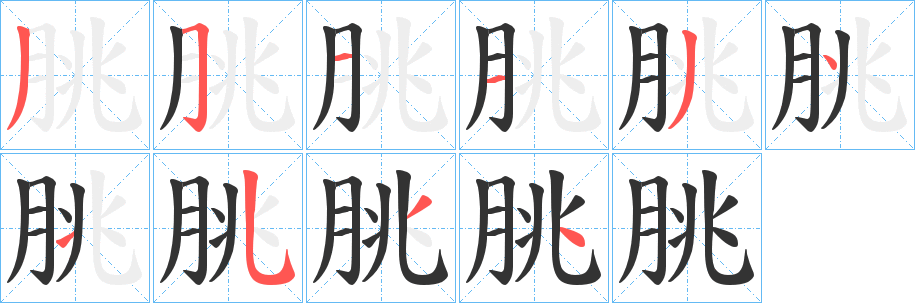 朓字筆畫寫法