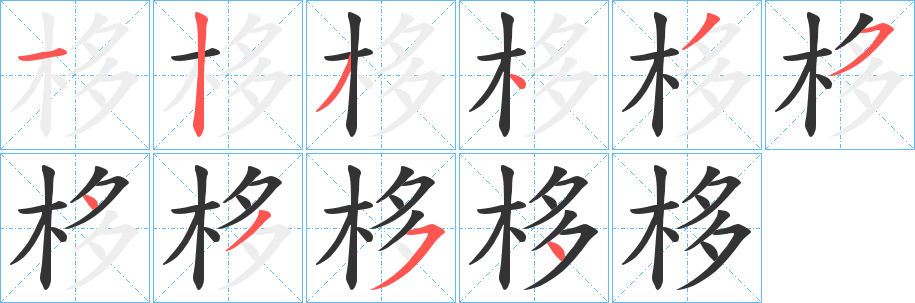 栘字筆畫寫法
