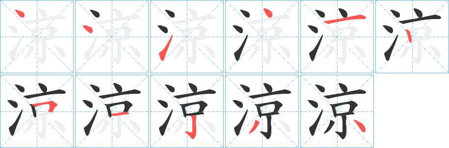 涼字筆畫寫法