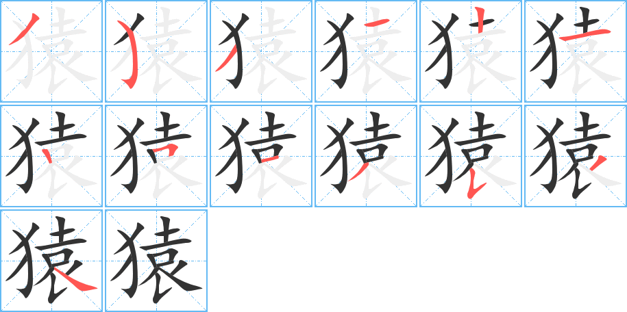 猿字筆畫寫法