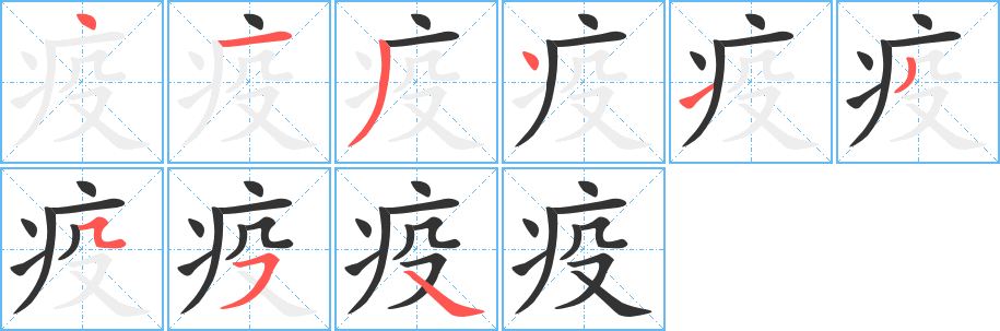 疫字筆畫寫法