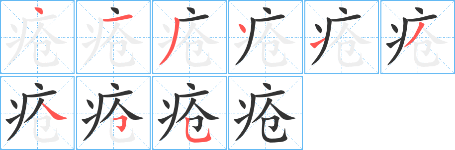 瘡字筆畫寫法
