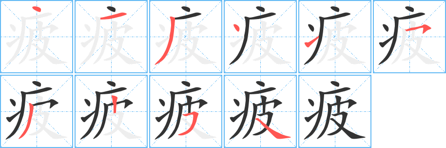 疲字筆畫(huà)寫(xiě)法