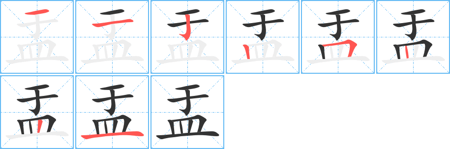 盂字筆畫寫法