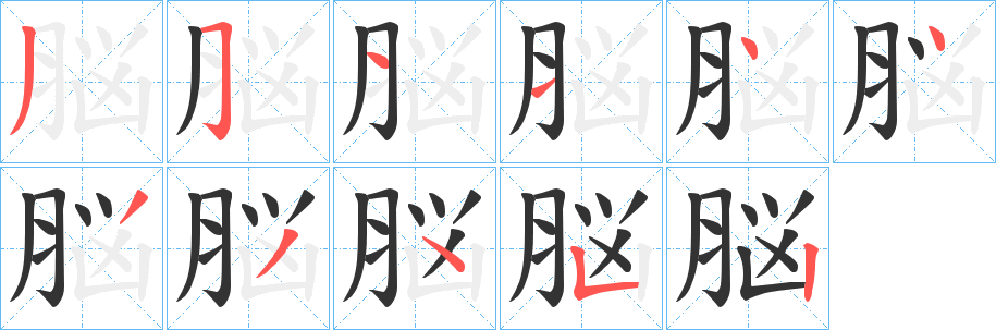 脳字筆畫寫法