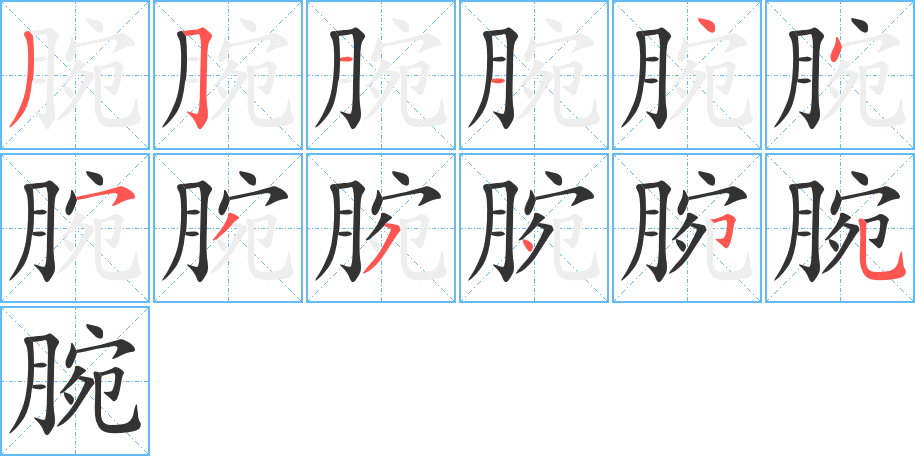 腕字筆畫寫法