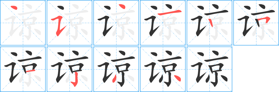 諒字筆畫寫法