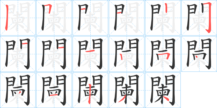 闌字筆畫寫法